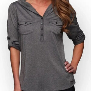 Marmot Dark  Grey Laura Hooded Long Sleeve Henley Shirt